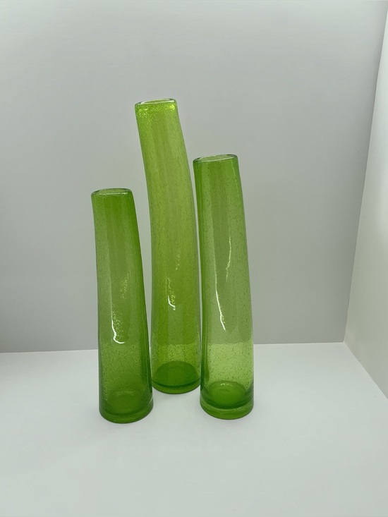 Unmarked Other - Vintage Chartreuse Lime Green Bubble Glass Vase Set of 3 | Graduated Art Glass
